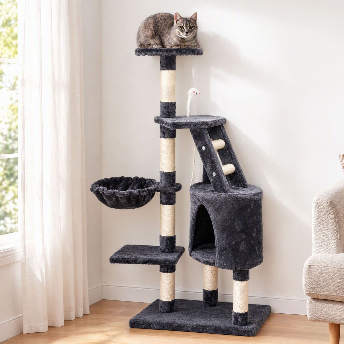 i.Pet Cat Tree 120cm Scratching Post with Condo and Ladder