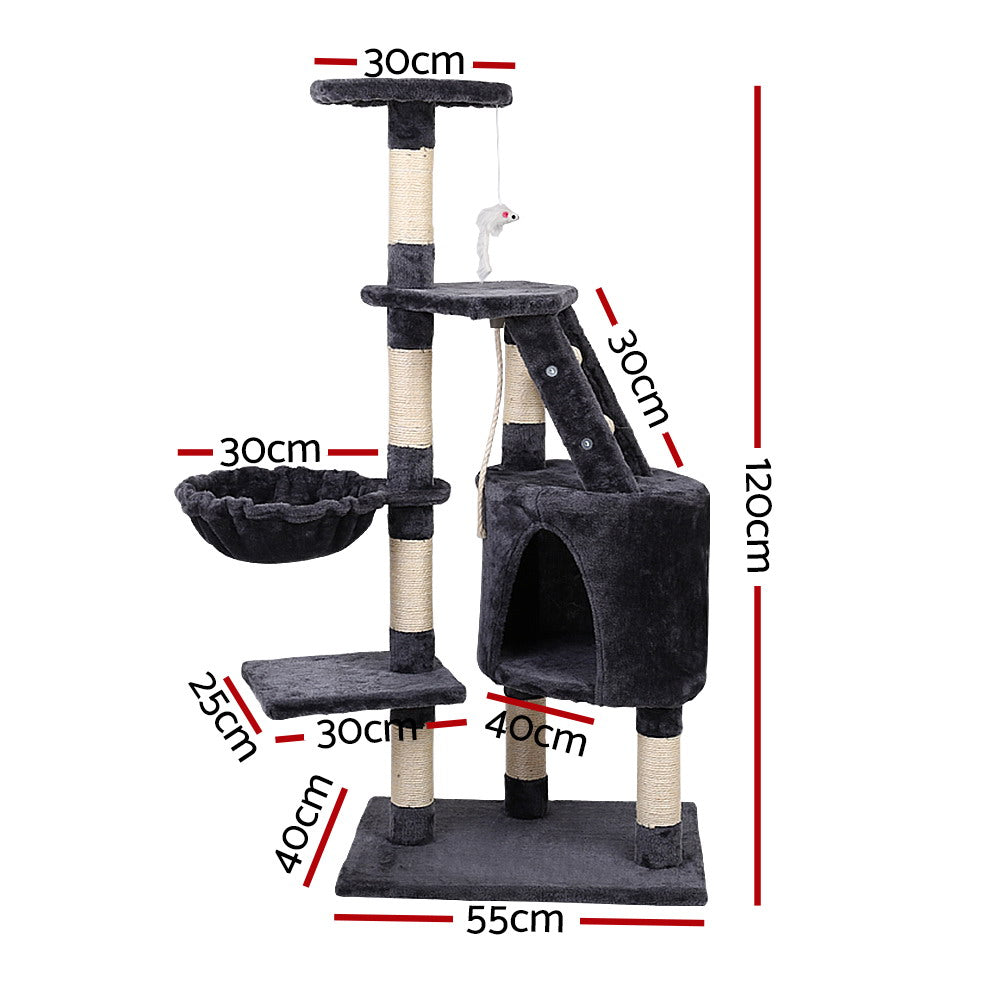 i.Pet 120cm Cat Tree Tower Scratching Post Dark Grey