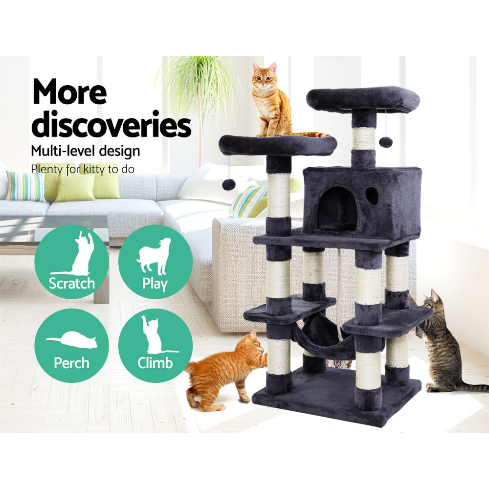 Cosmo 145cm Cat Tower Scratching Post Wood Condo Large Bed