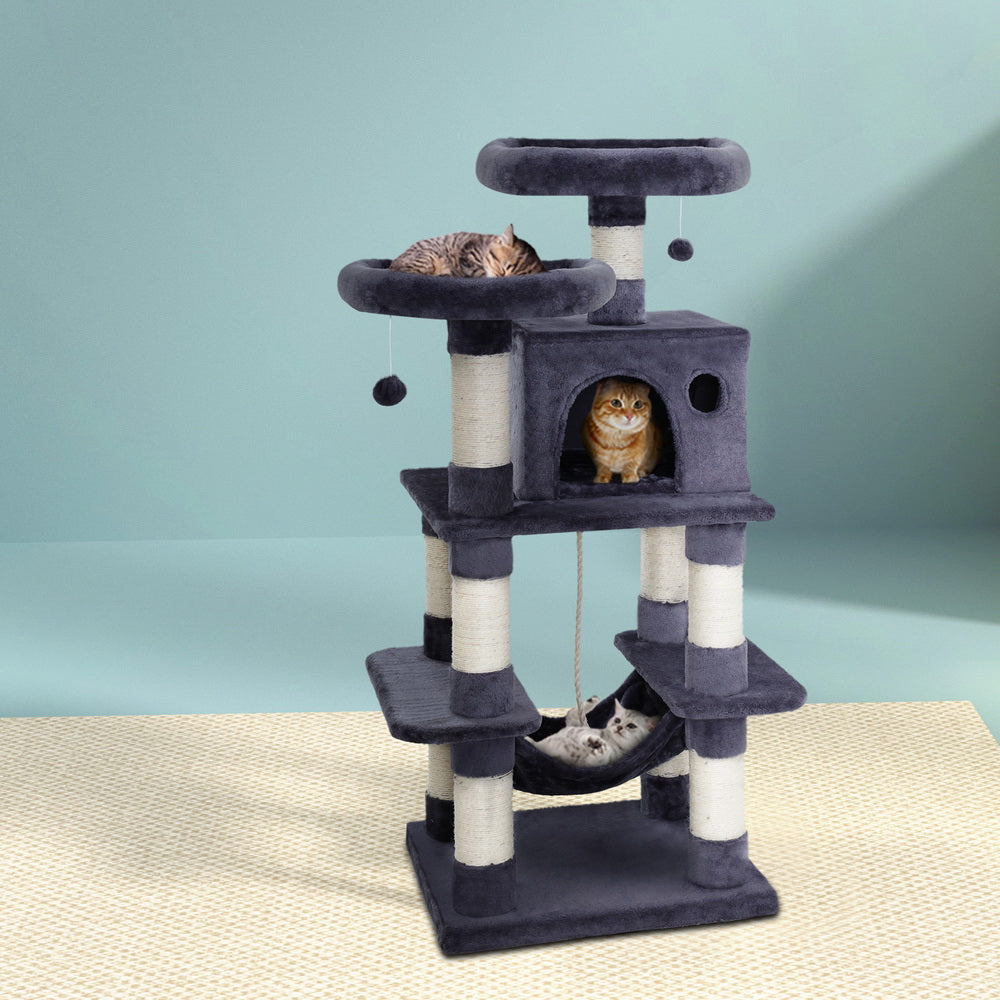 Cosmo 145cm Cat Tower Scratching Post Wood Condo Large Bed