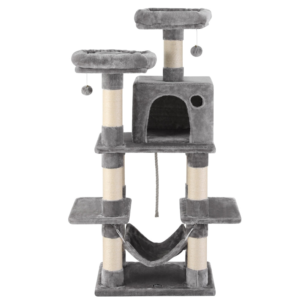 i.Pet 145cm Cat Tree Tower Scratching Post Condo Light Grey