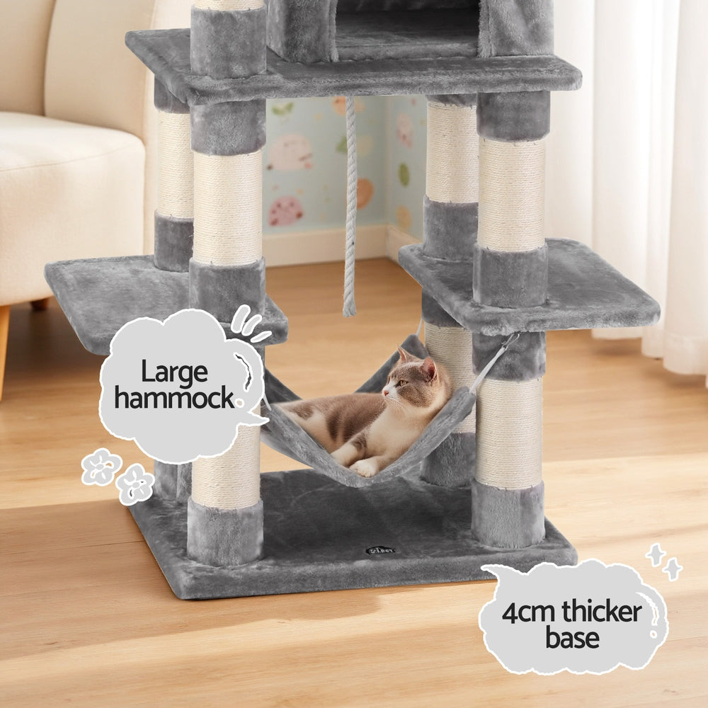 i.Pet 145cm Cat Tree Tower Scratching Post Condo Light Grey