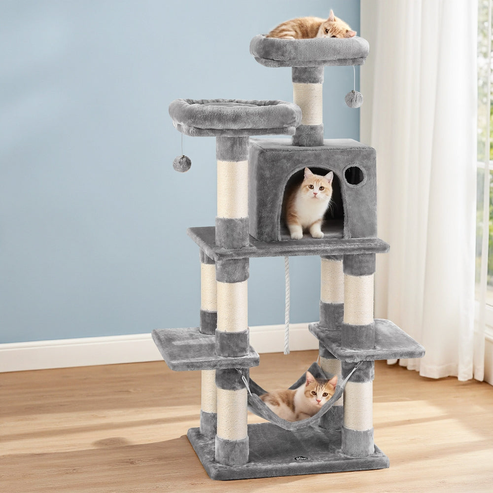i.Pet 145cm Cat Tree Tower Scratching Post Condo Light Grey