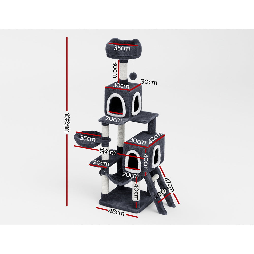 Alice 168cm Cat Tree Tower Scratching Post Condo Grey