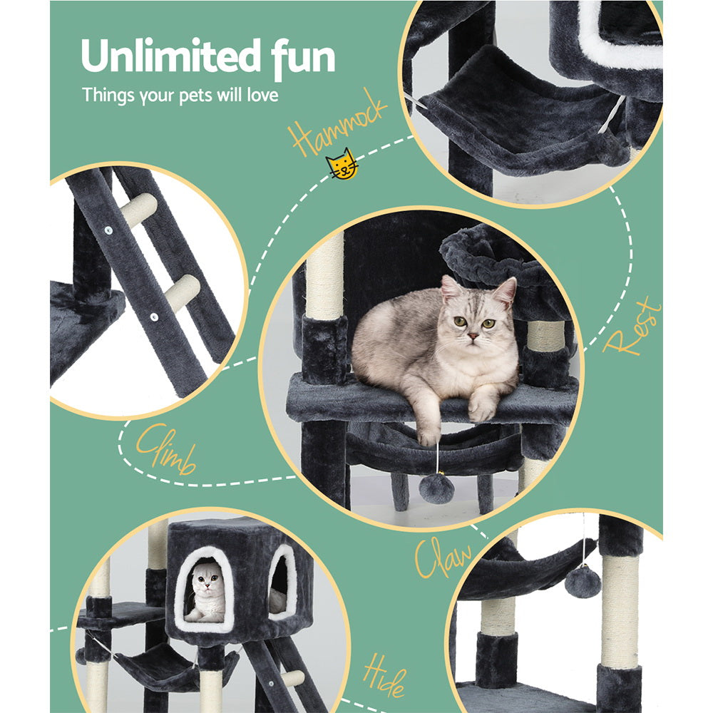 Alice 168cm Cat Tree Tower Scratching Post Condo Grey