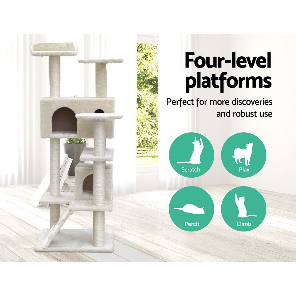 Buddy 134cm Cat Tree Tower Scratching Post Condo Beige