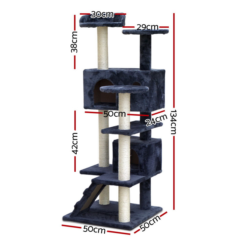 i.Pet 134cm Cat Tree Tower Scratching Post Condo Bed Grey