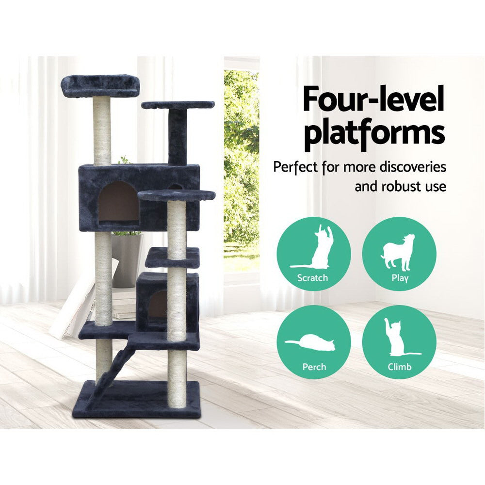 i.Pet 134cm Cat Tree Tower Scratching Post Condo Bed Grey
