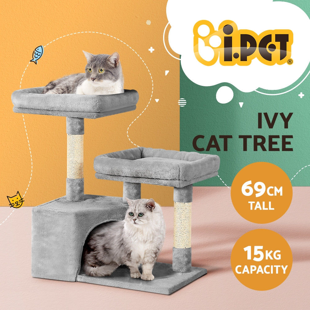Ivy 69cm Cat Tree Scratching Post Light Grey