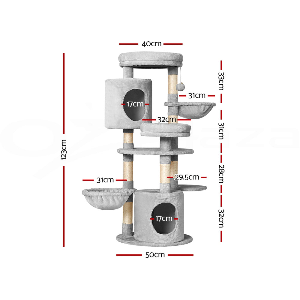 Cara 123cm Cat Tree Tower Scratching Post Light Grey