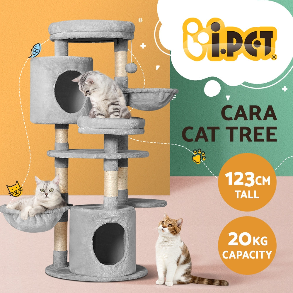 Cara 123cm Cat Tree Tower Scratching Post Light Grey