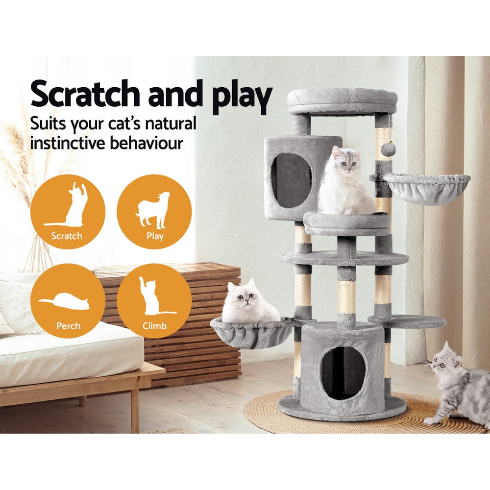 Cara 123cm Cat Tree Tower Scratching Post Light Grey