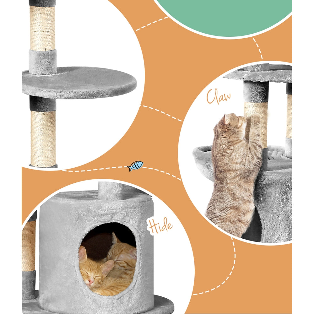 Cara 123cm Cat Tree Tower Scratching Post Light Grey