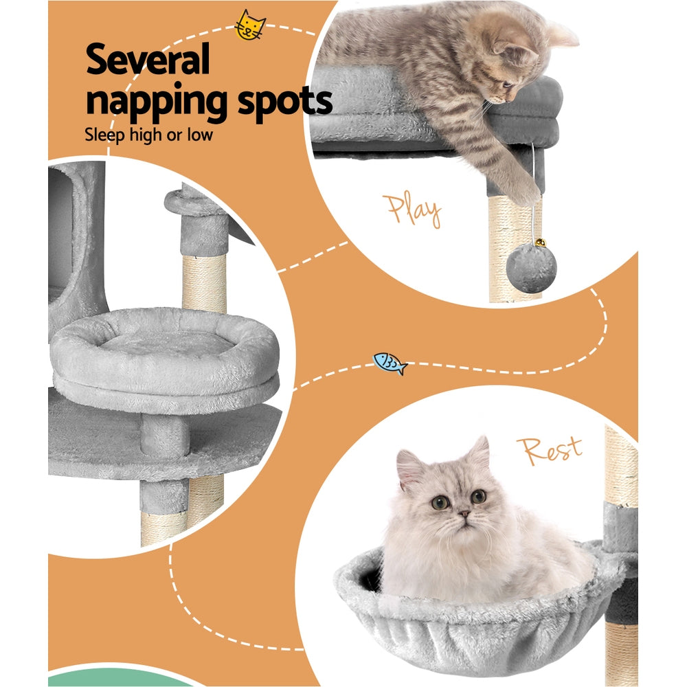 Cara 123cm Cat Tree Tower Scratching Post Light Grey