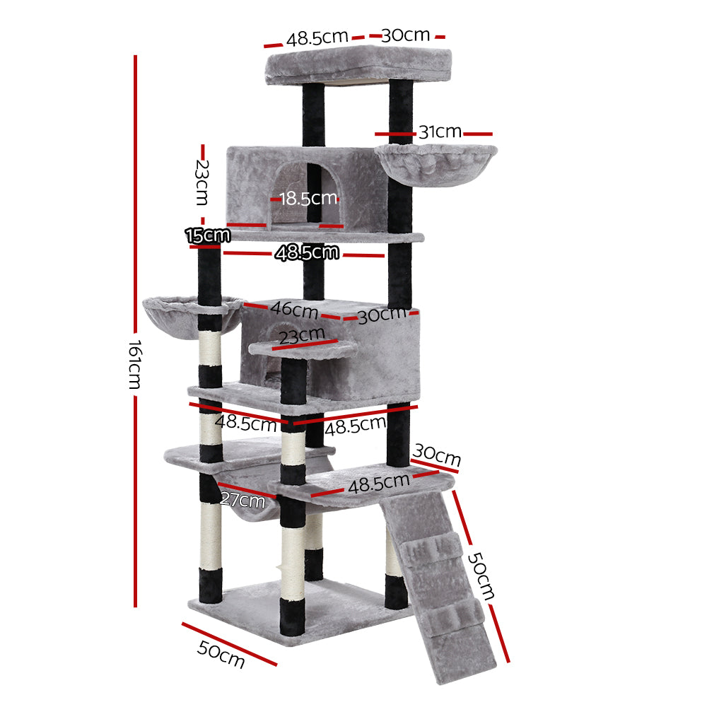 Fela 161cm Cat Tower Scratching Post Condo Light Grey