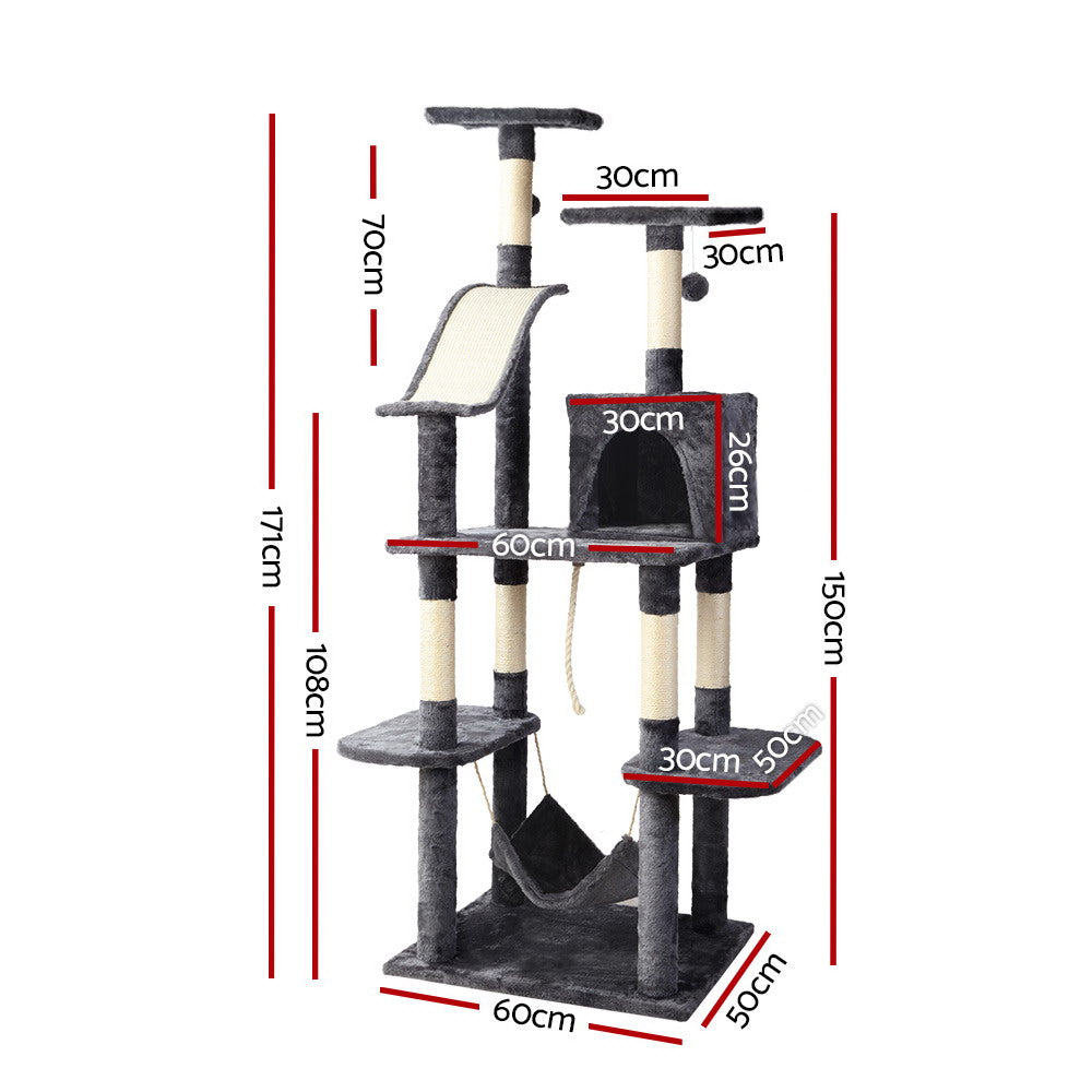 Umon 171cm Cat Tree Tower Scratcher Dark Grey