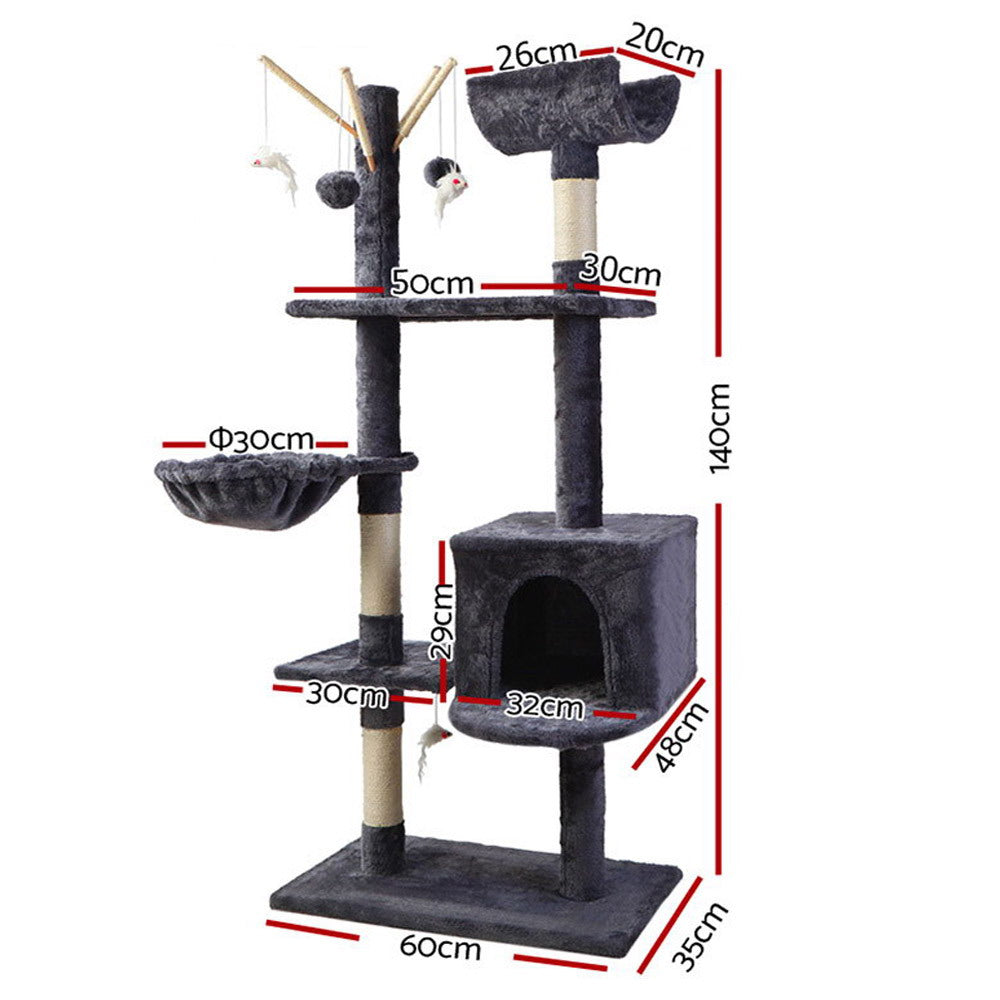 Umon 140cm Cat Tree Tower Scratching Post Grey