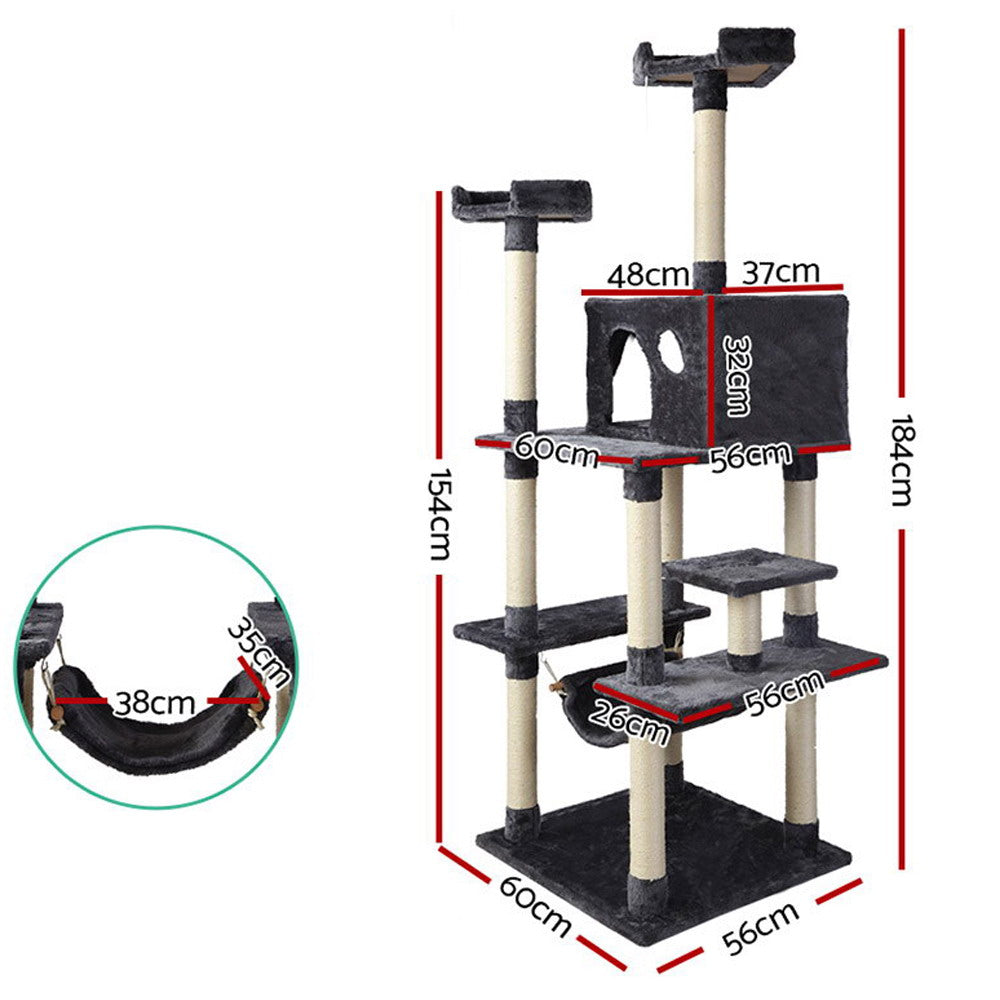 Casey 184cm Cat Tree Tower Scratching Post Dark Grey