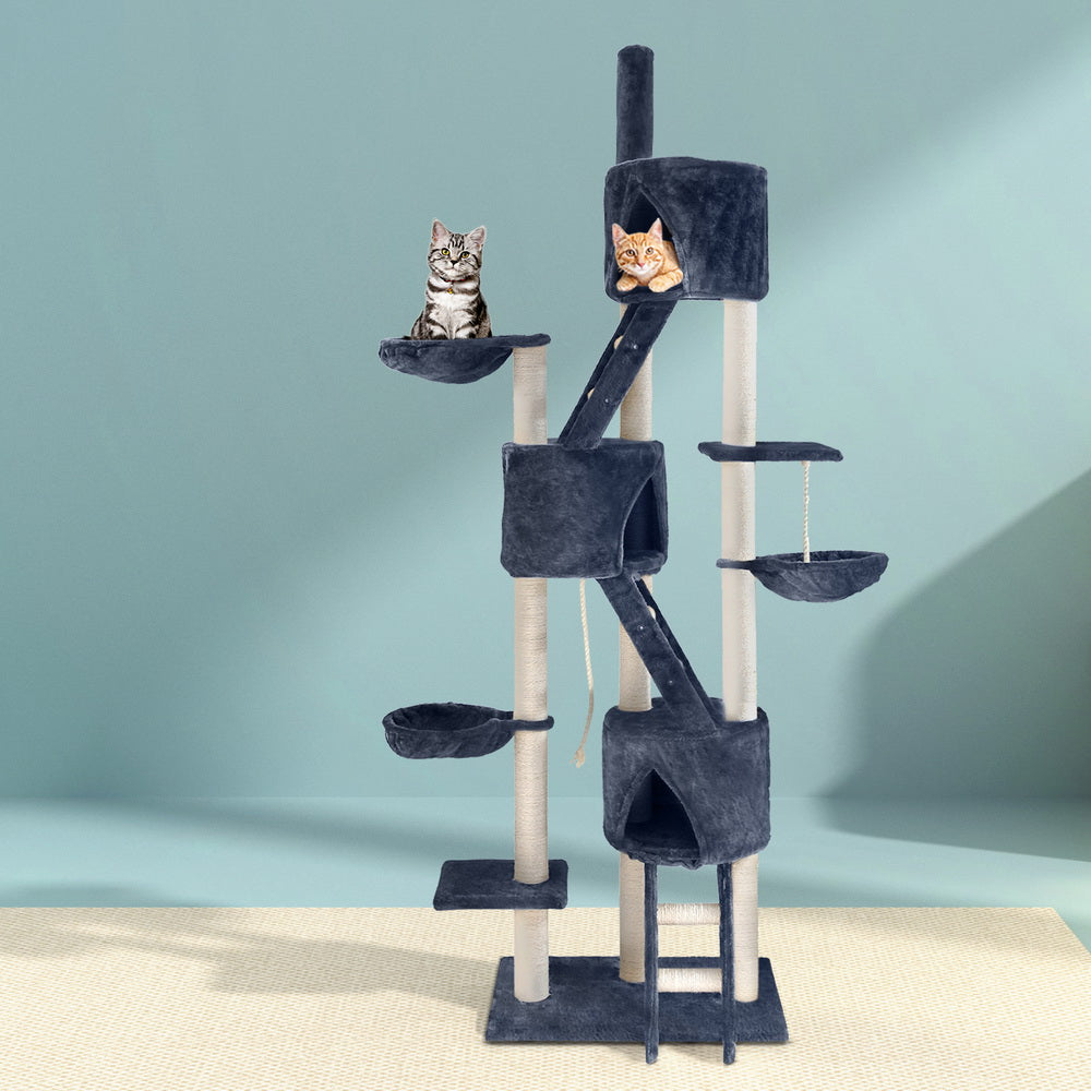 Charcoal 244cm Cat Tower Scratching Post Condo Grey