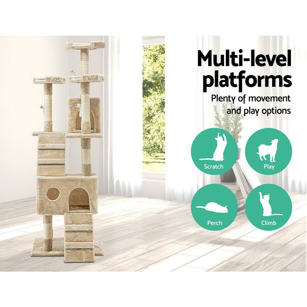 i.Pet 180cm Cat Tree Scratching Tower Condo Beige