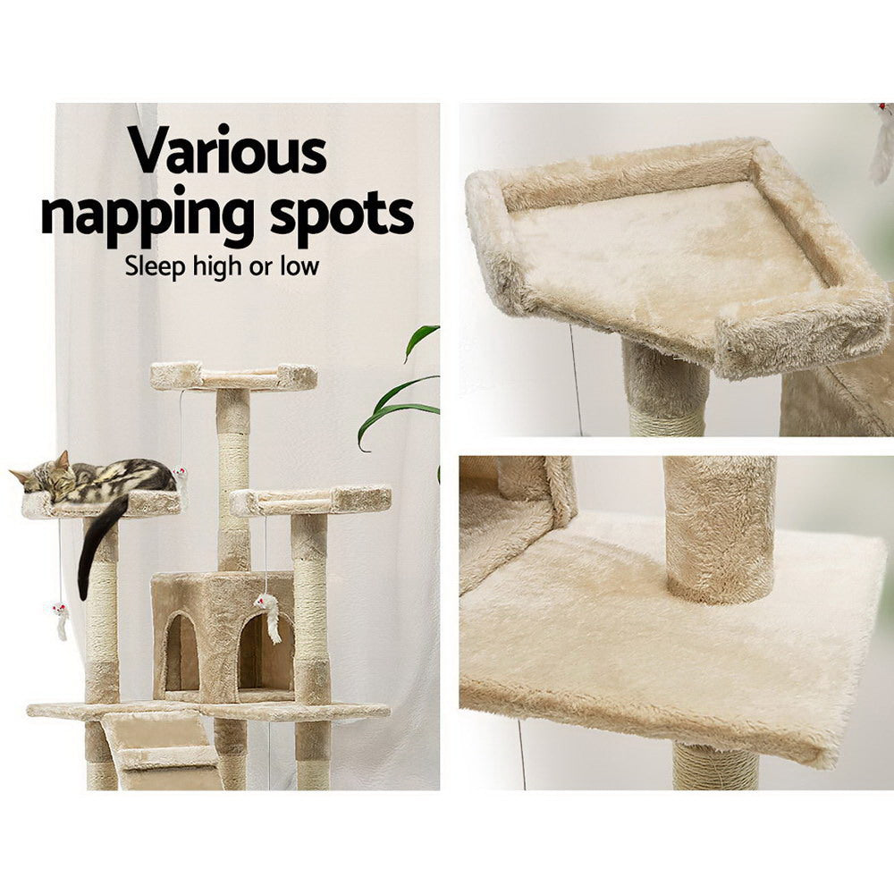 i.Pet 180cm Cat Tree Scratching Tower Condo Beige