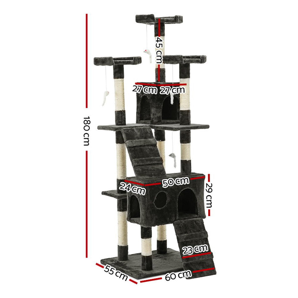 i.Pet 180cm Cat Tree Scratching Tower Condo Grey