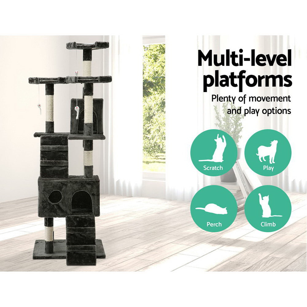 i.Pet 180cm Cat Tree Scratching Tower Condo Grey