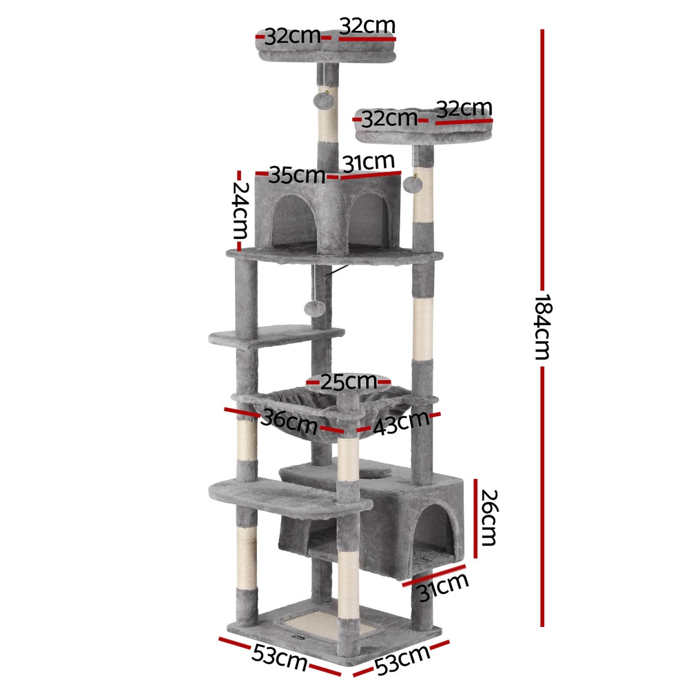 i.Pet 184cm Cat Tower Scratching Post Condo Light Grey