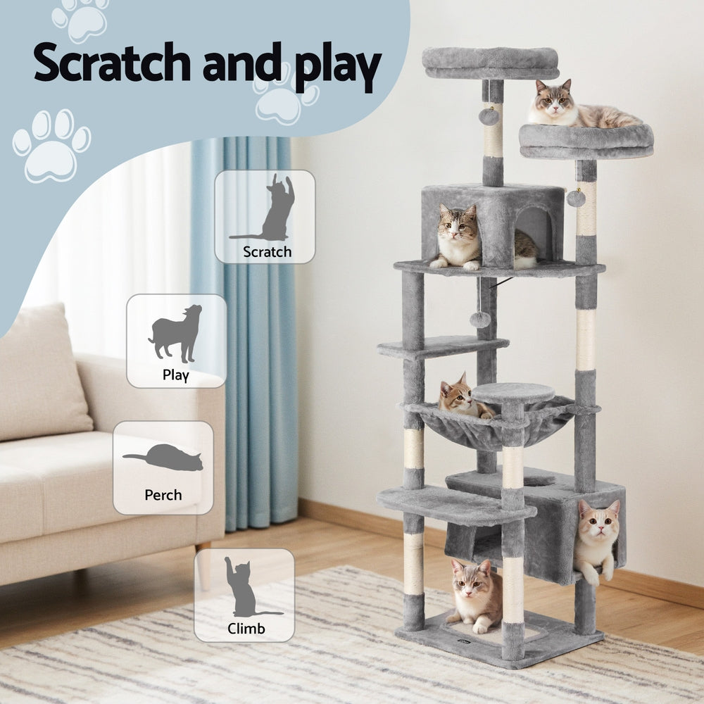 i.Pet 184cm Cat Tower Scratching Post Condo Light Grey