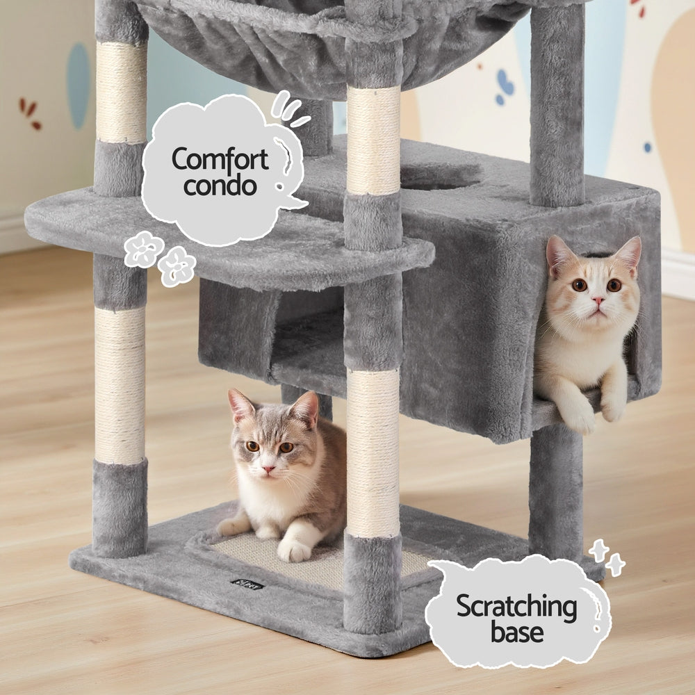 i.Pet 184cm Cat Tower Scratching Post Condo Light Grey