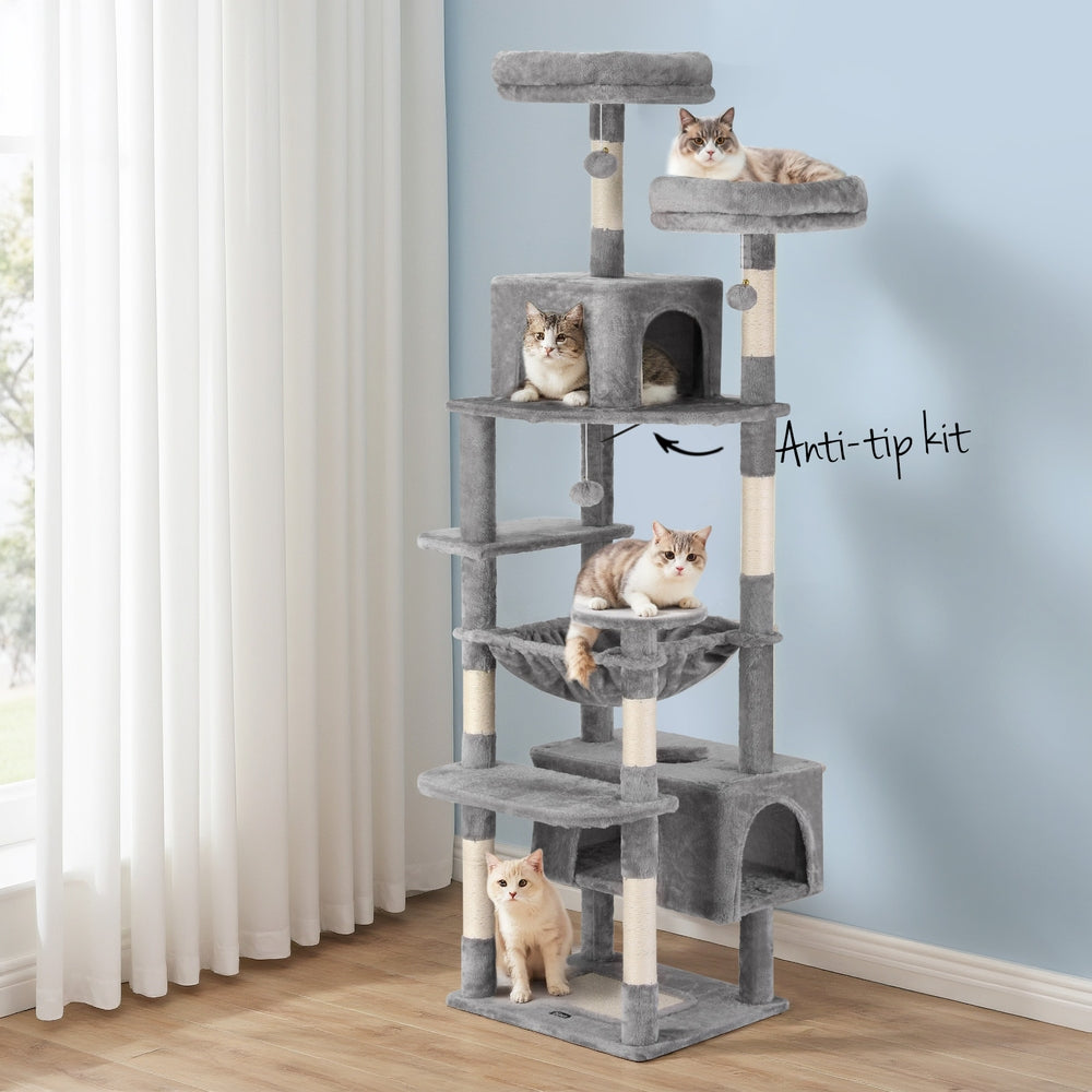 i.Pet 184cm Cat Tower Scratching Post Condo Light Grey
