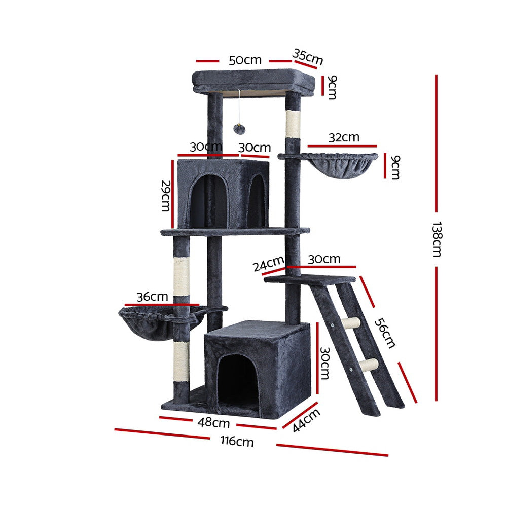 i.Pet 138cm Cat Tree Tower Scratching Post Grey