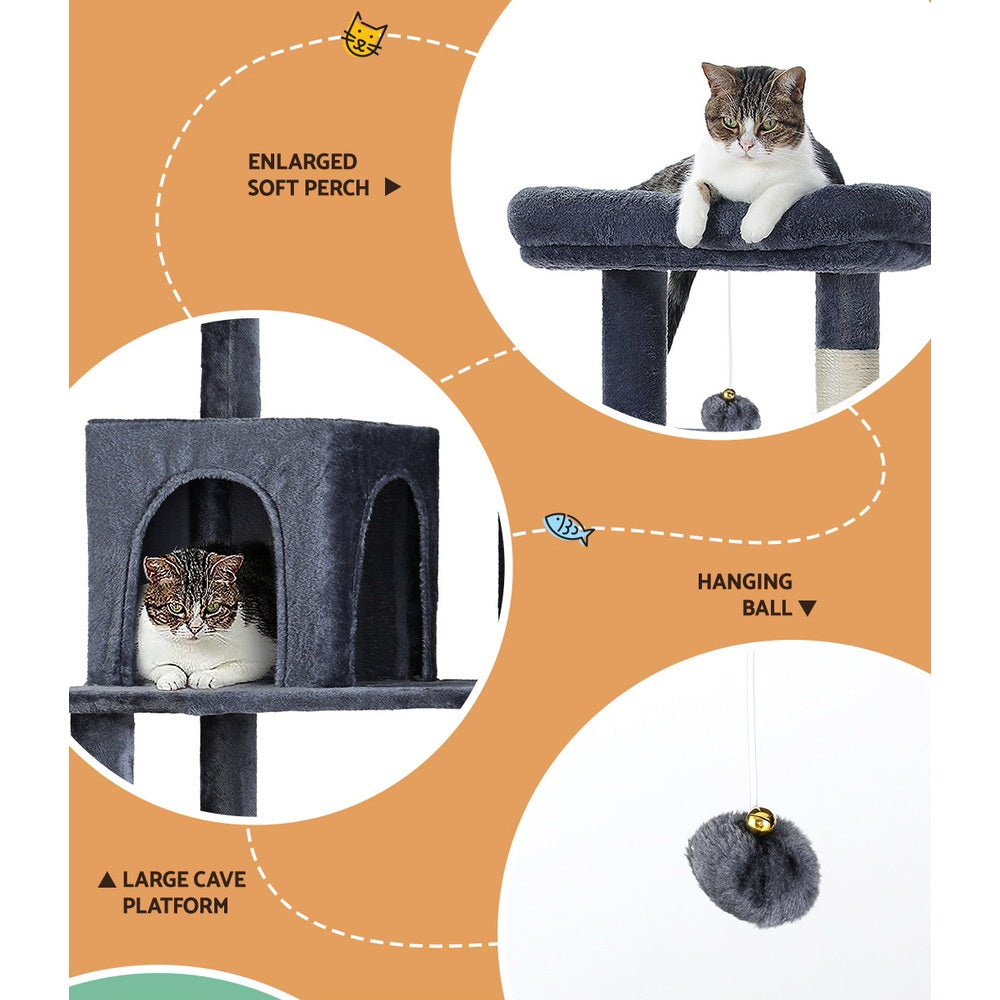 i.Pet 138cm Cat Tree Tower Scratching Post Grey