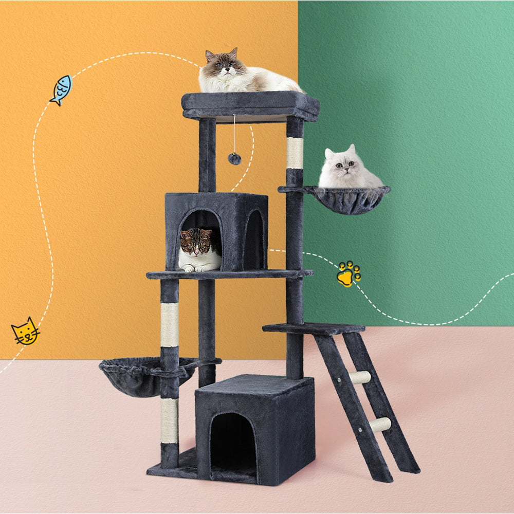 i.Pet 138cm Cat Tree Tower Scratching Post Grey