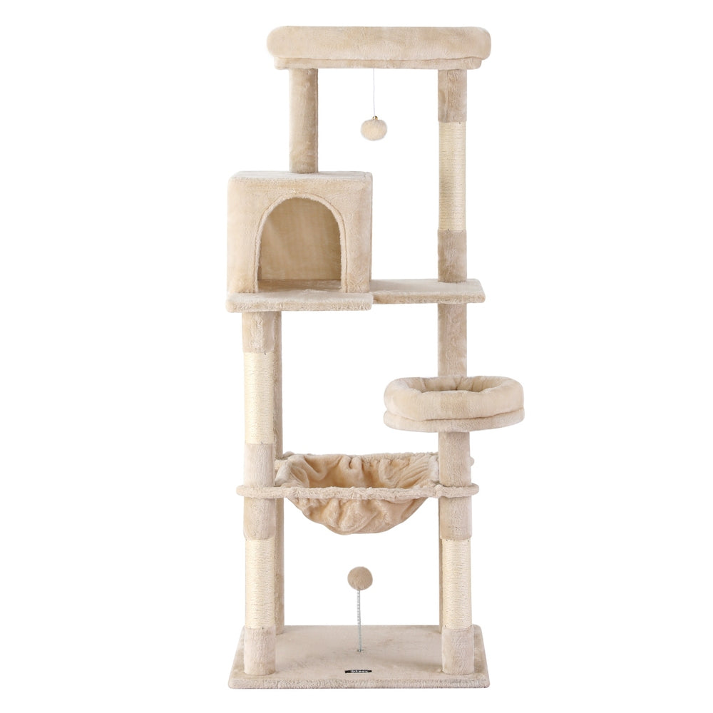 i.Pet 143cm Cat Tree Tower Scratching Post Condo Beige