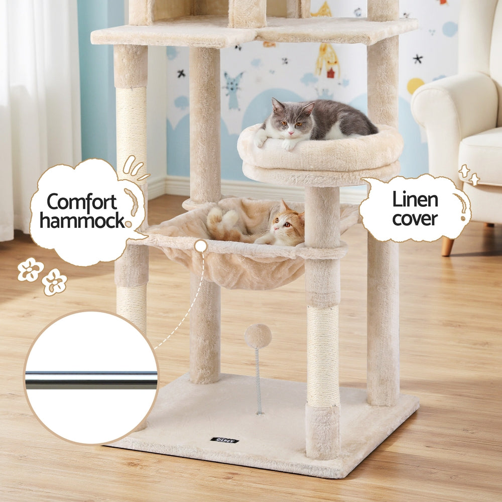 i.Pet 143cm Cat Tree Tower Scratching Post Condo Beige