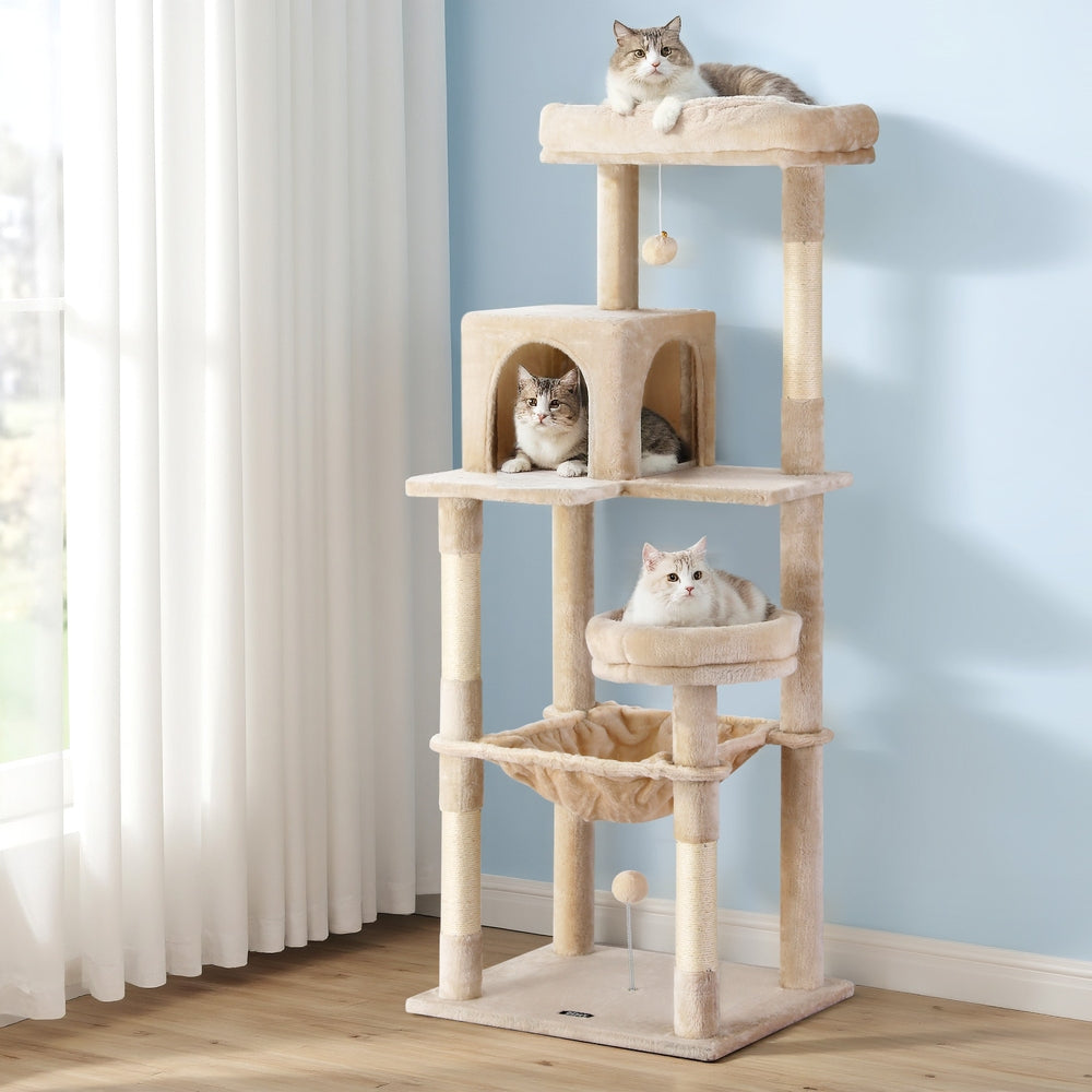 i.Pet 143cm Cat Tree Tower Scratching Post Condo Beige