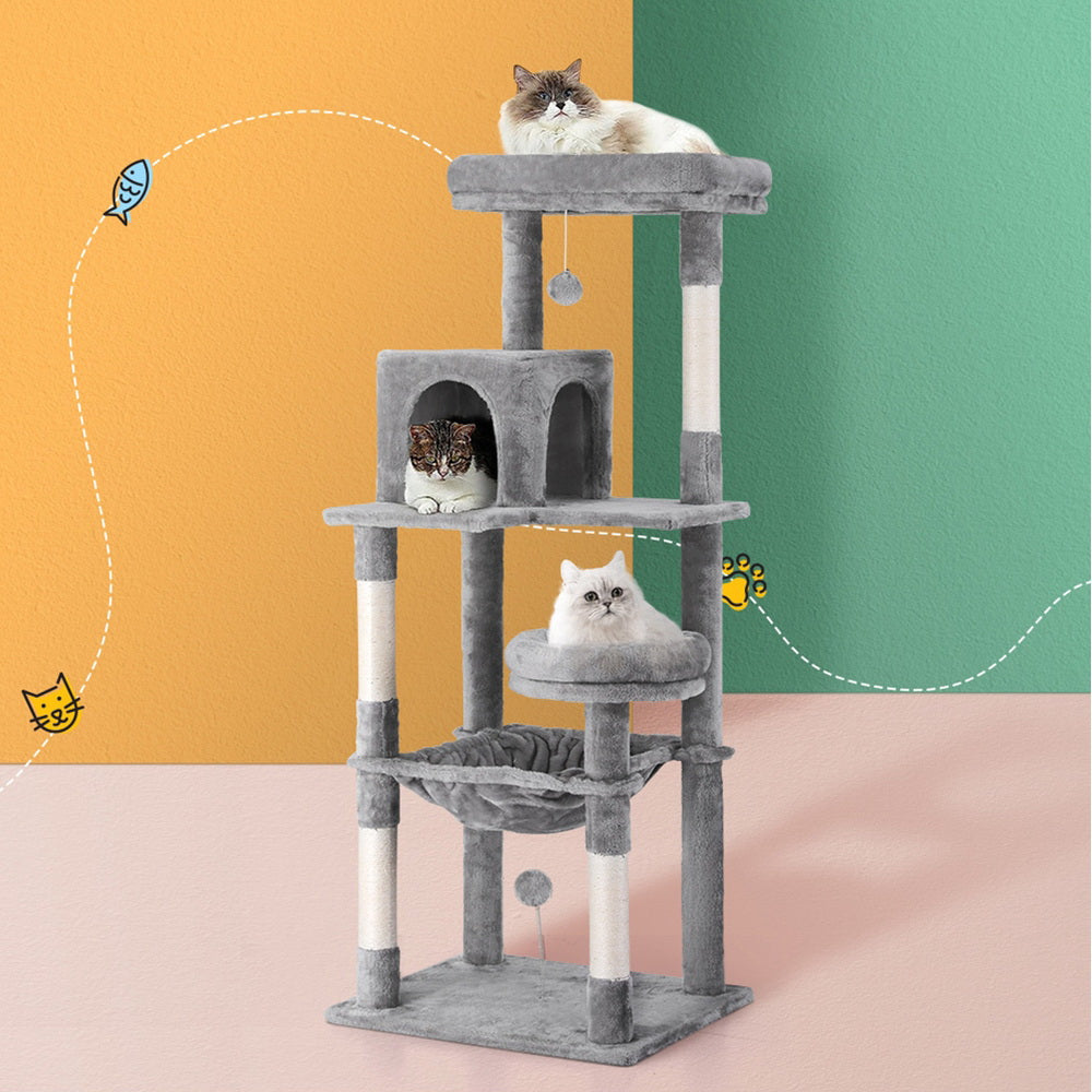 i.Pet 143cm Cat Tree Tower Scratching Post Condo Grey