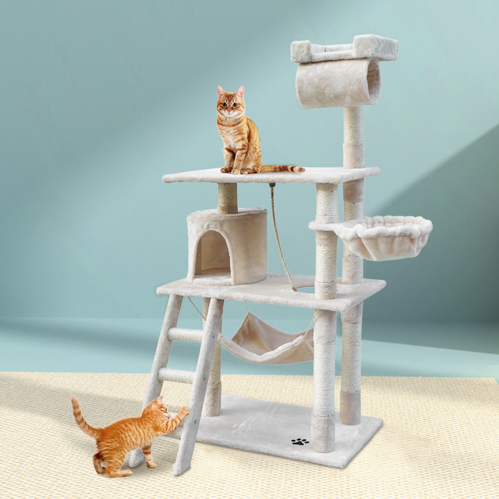 i.Pet Cat Tree 141cm Tower Scratching Post Beige
