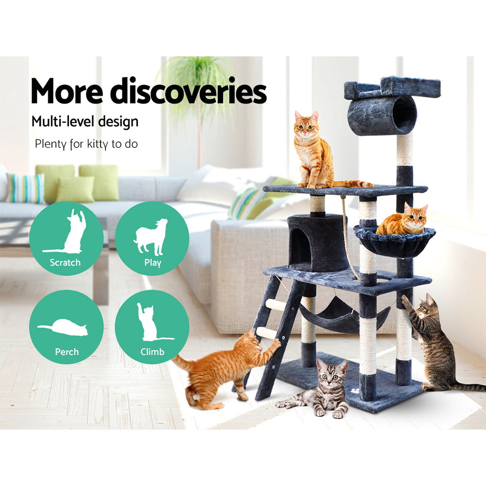 i.Pet 141cm Cat Tree Tower Scratching Post Condo Grey