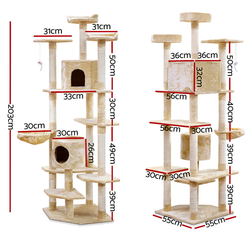 i.Pet 203cm Cat Tree Tower Scratching Post Condo Beige