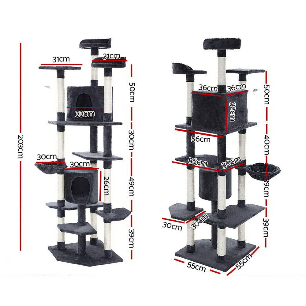 Buddy 203cm Cat Tree Tower Scratching Post Condo Grey