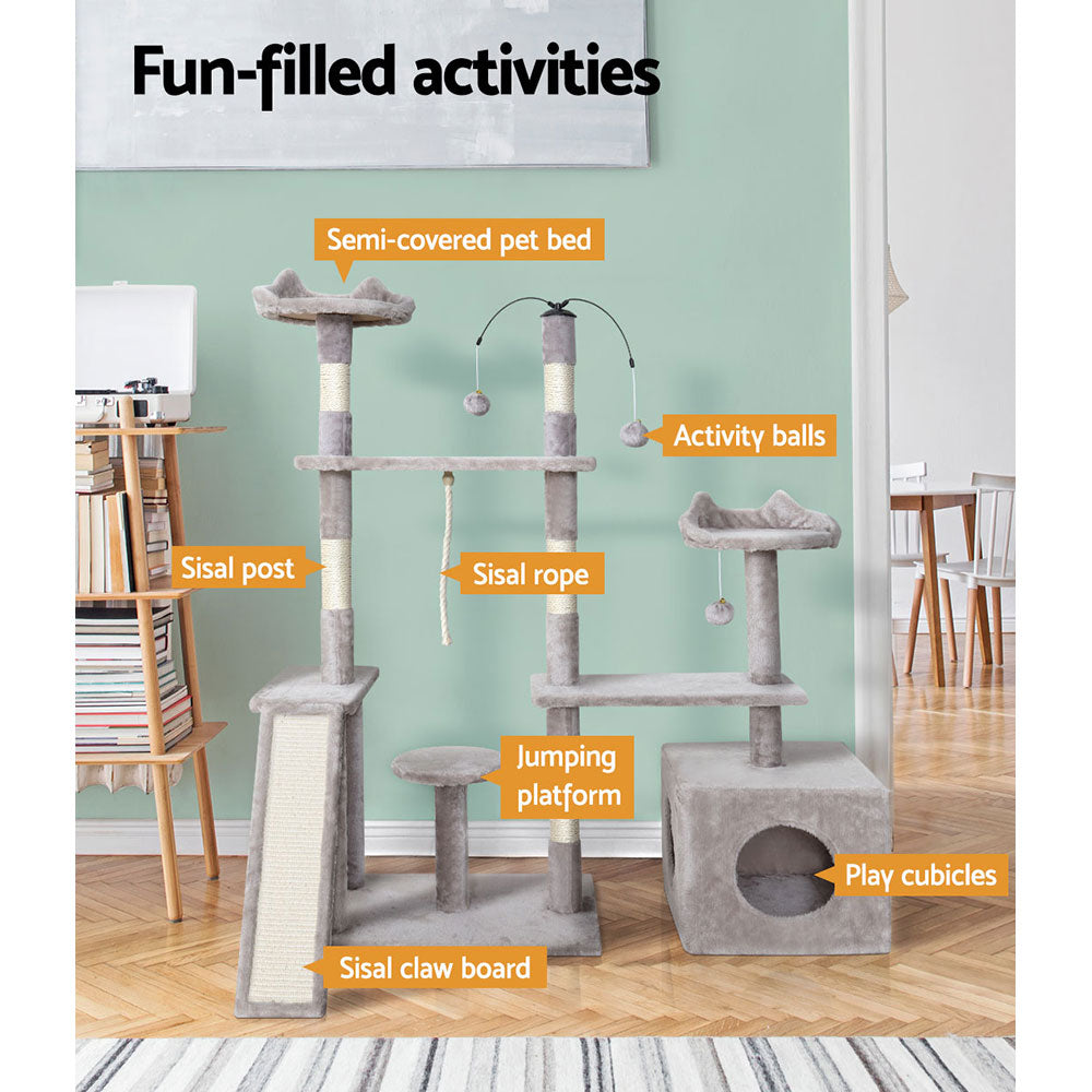 Quadra 135cm Cat Tree Tower Scratching Post Condo Grey