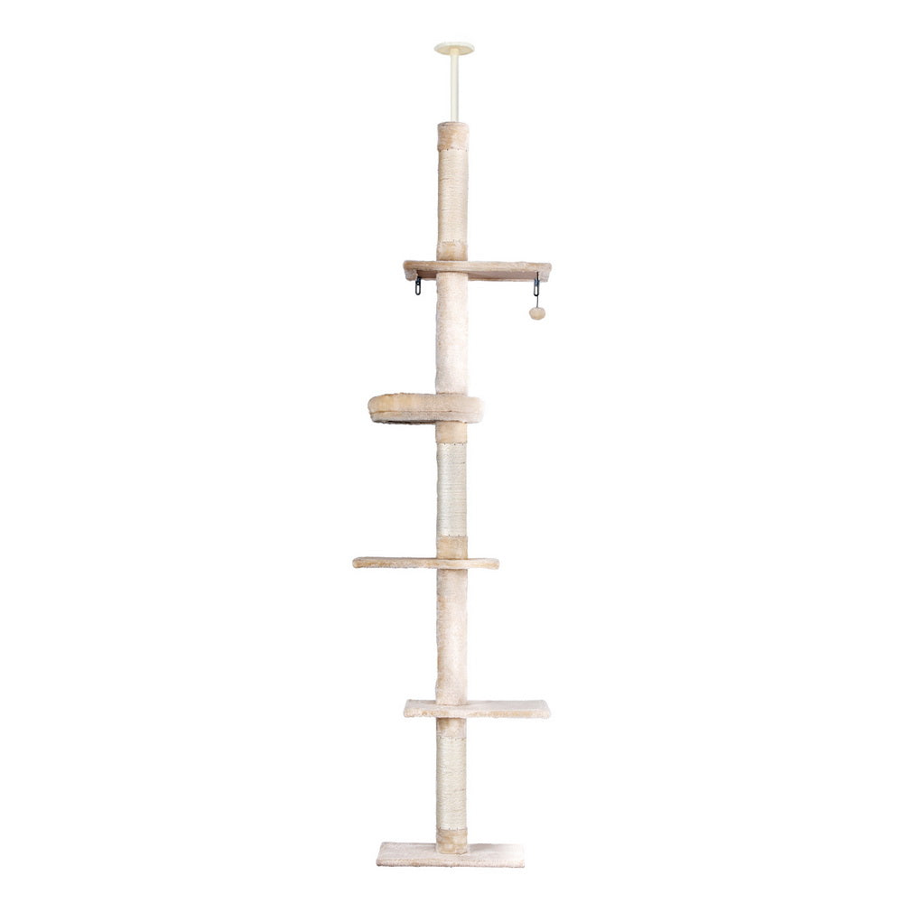 i.Pet 290cm Cat Tree Tower Scratcher Floor-to-Ceiling Beige/White