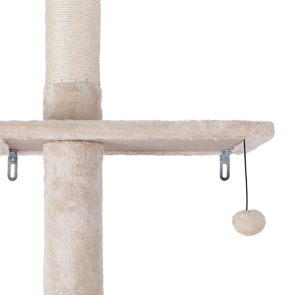 i.Pet 290cm Cat Tree Tower Scratcher Floor-to-Ceiling Beige/White
