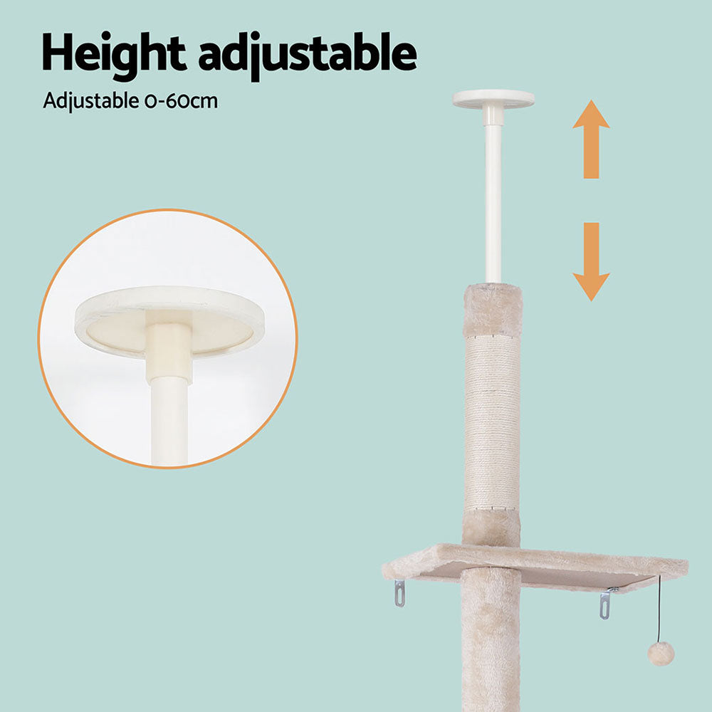 i.Pet 290cm Cat Tree Tower Scratcher Floor-to-Ceiling Beige/White