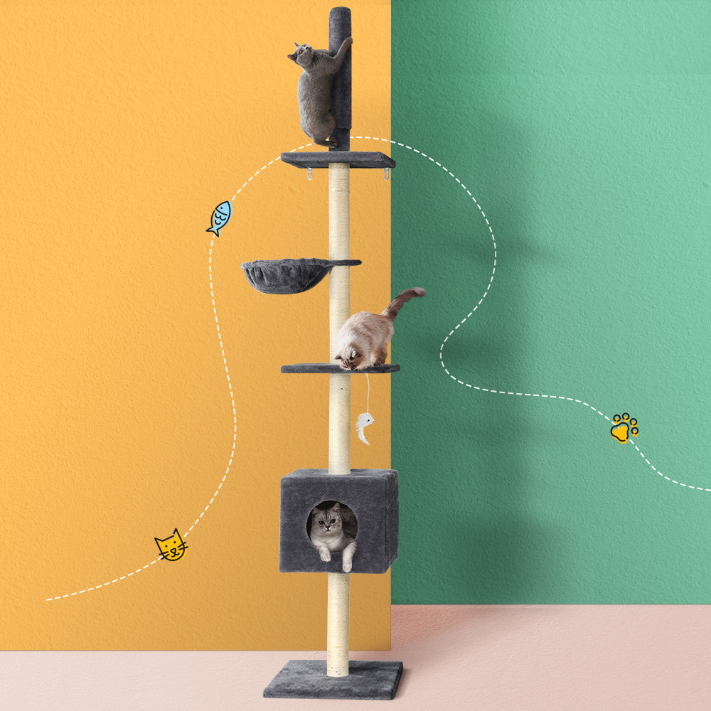 i.Pet Cat Tree 260cm Floor to Ceiling Scratching Post Dark Grey