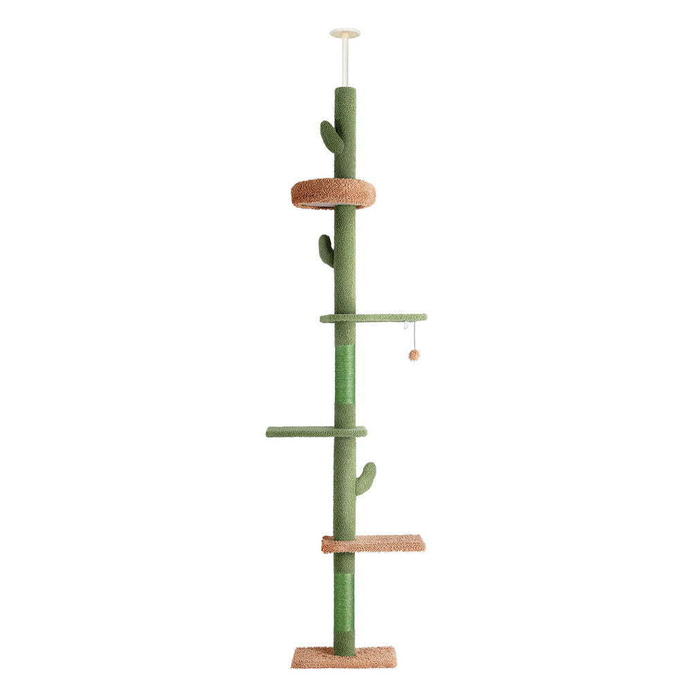 i.Pet 290cm Cat Tree Tower Floor-to-Ceiling Scratching Post Green/Brown