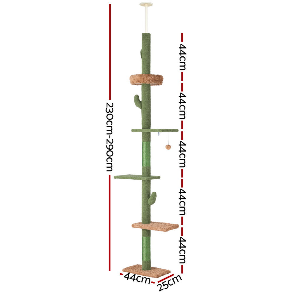 i.Pet 290cm Cat Tree Tower Floor-to-Ceiling Scratching Post Green/Brown
