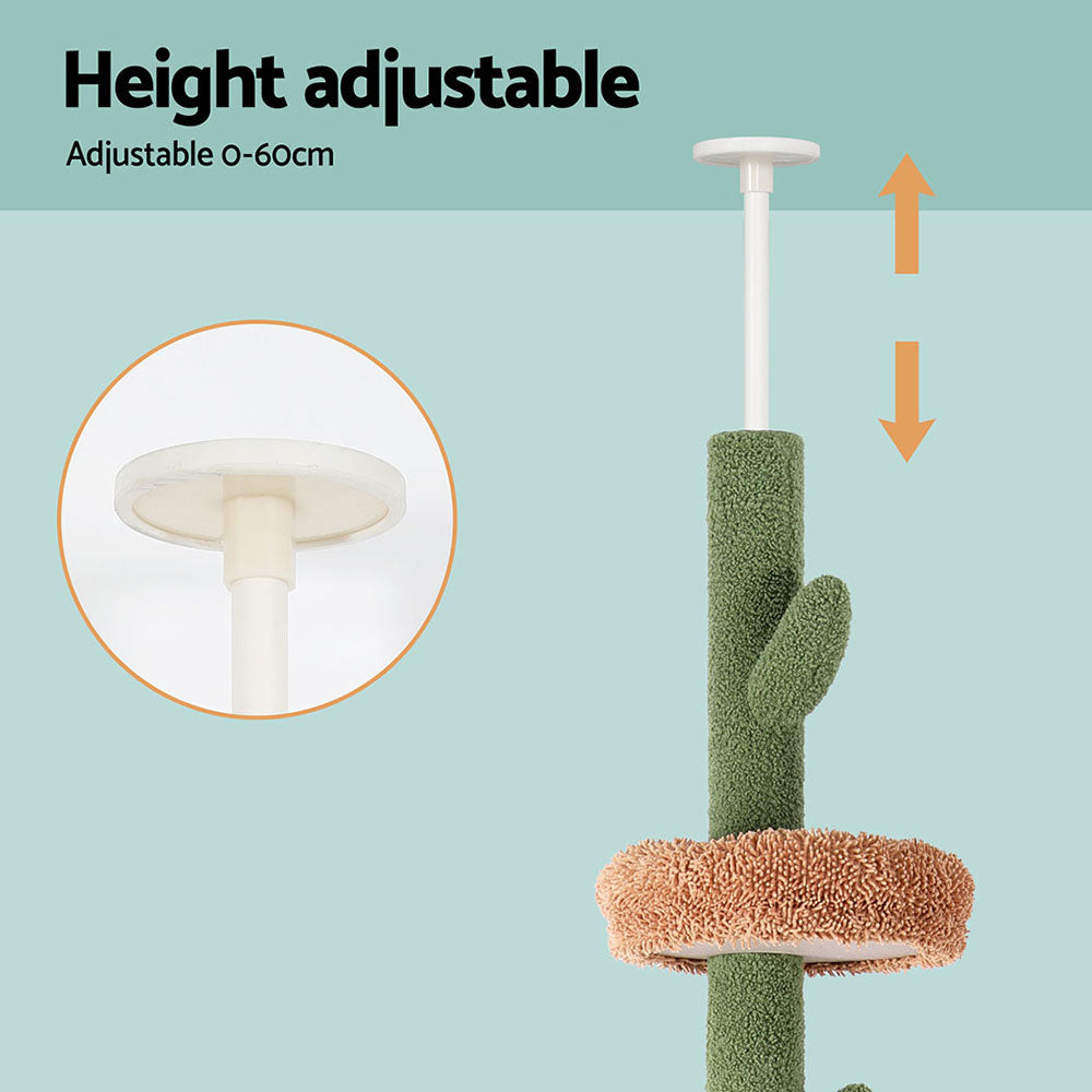 i.Pet 290cm Cat Tree Tower Floor-to-Ceiling Scratching Post Green/Brown